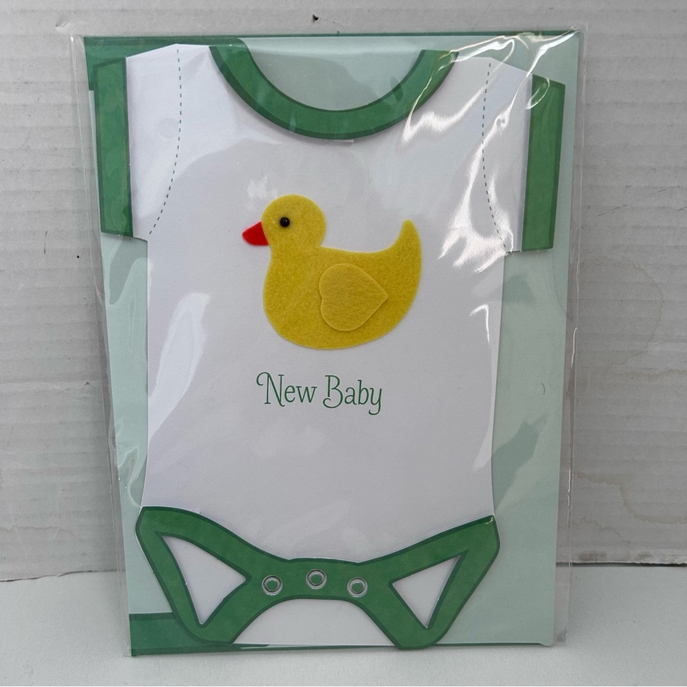 Green and White Baby Onesie Card with Duck Design